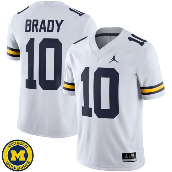 Men's Michigan Wolverines #10 Tom Brady White Jordan Brand Fashion Jersey